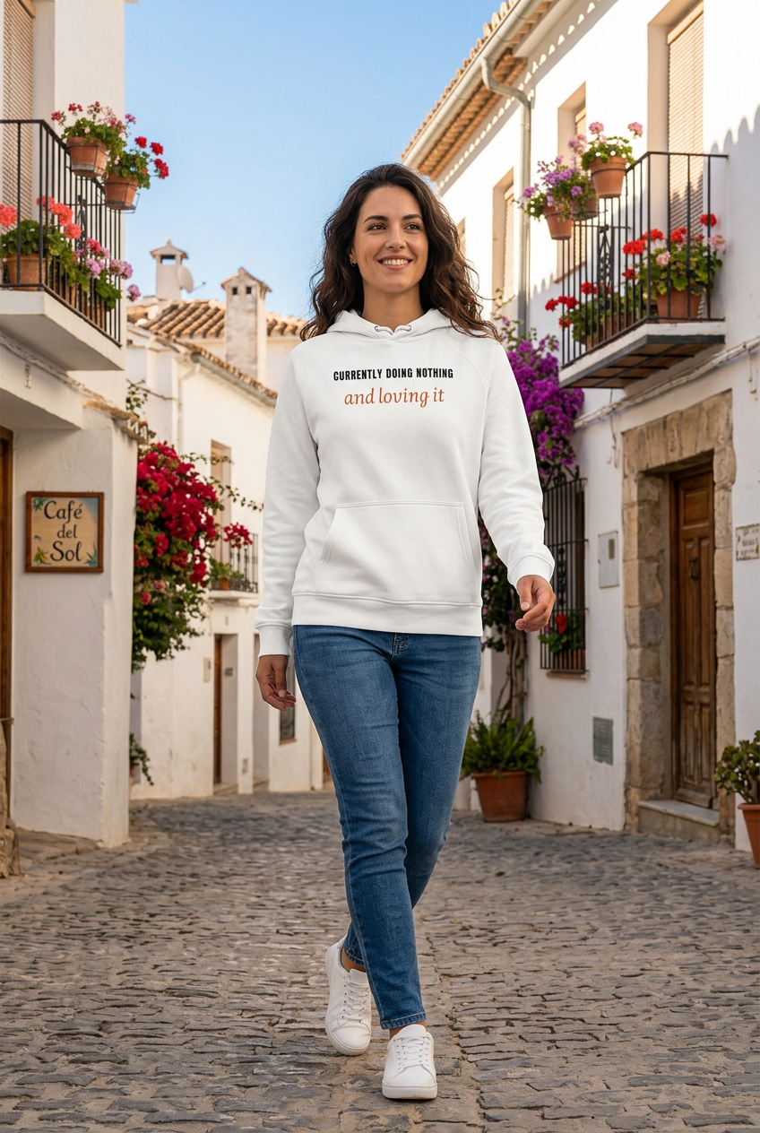 Currently Doing Nothing Hoodie – Organic Cotton Raglan Hoodie